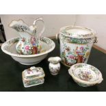 A Copeland Spode toilet set comprising wash jug and bowl, slop bucket,