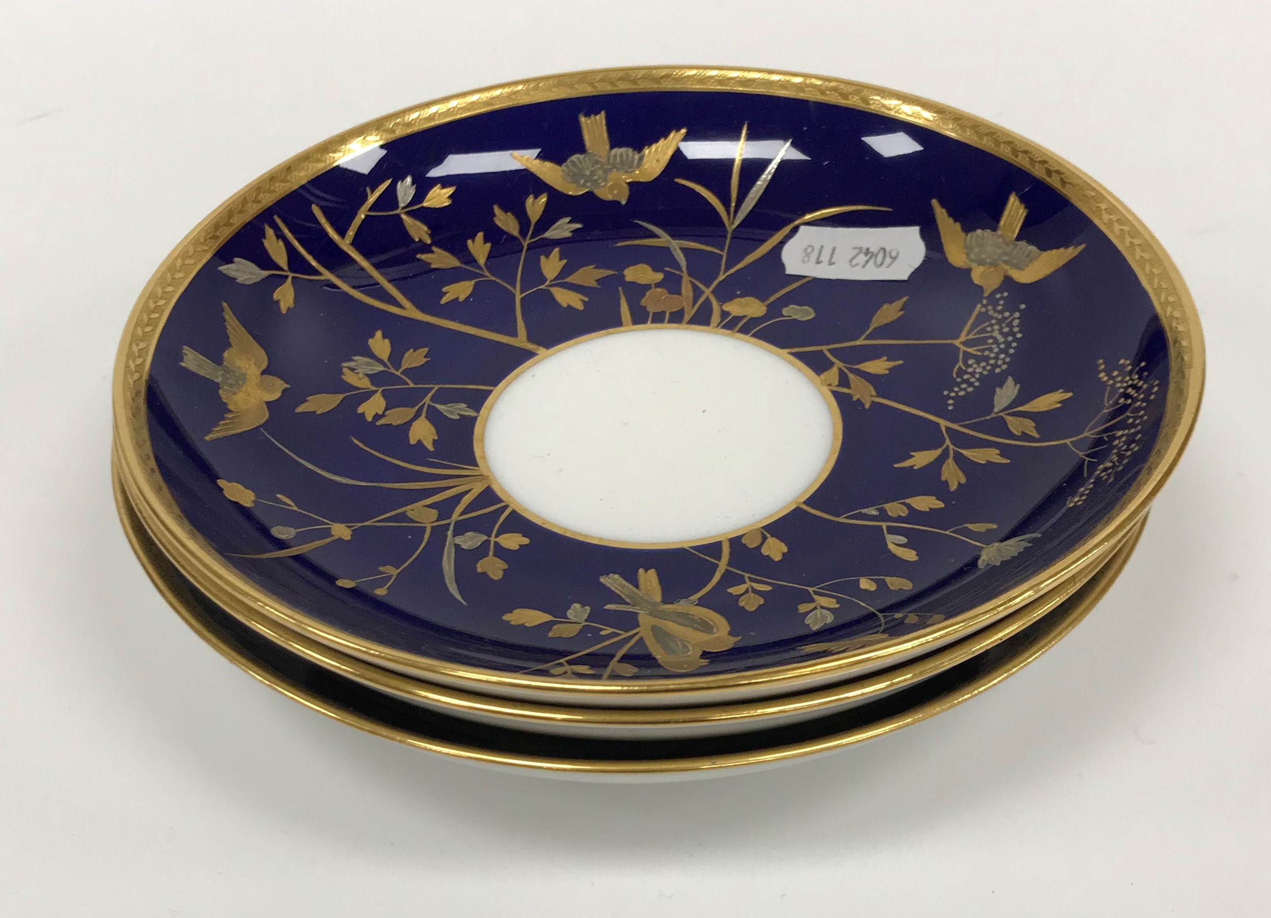 A Mintons floral spray blue and gilt decorated part tea service comprising six cups and saucers, - Image 5 of 25