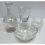 A collection of cut glassware including four bucket bowled wines, four finger bowls,