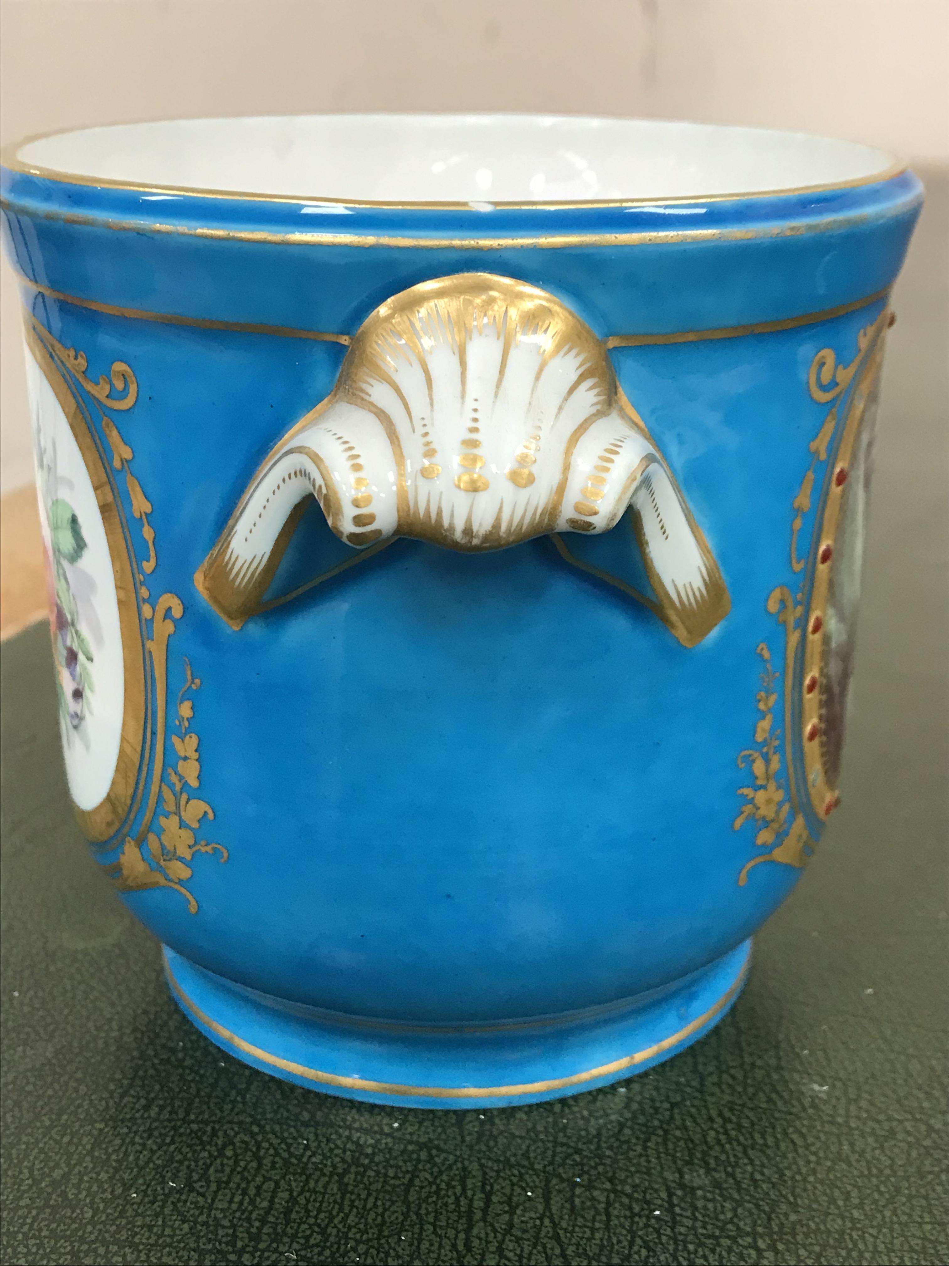 A pair of Sèvres bleu celeste and hand painted cachepots with figural and jewelled decoration the - Image 18 of 55