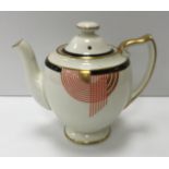 A Royal Doulton "Tango" pattern Art Deco style duet tea set with teapot and stand, cream jug,