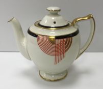 A Royal Doulton "Tango" pattern Art Deco style duet tea set with teapot and stand, cream jug,