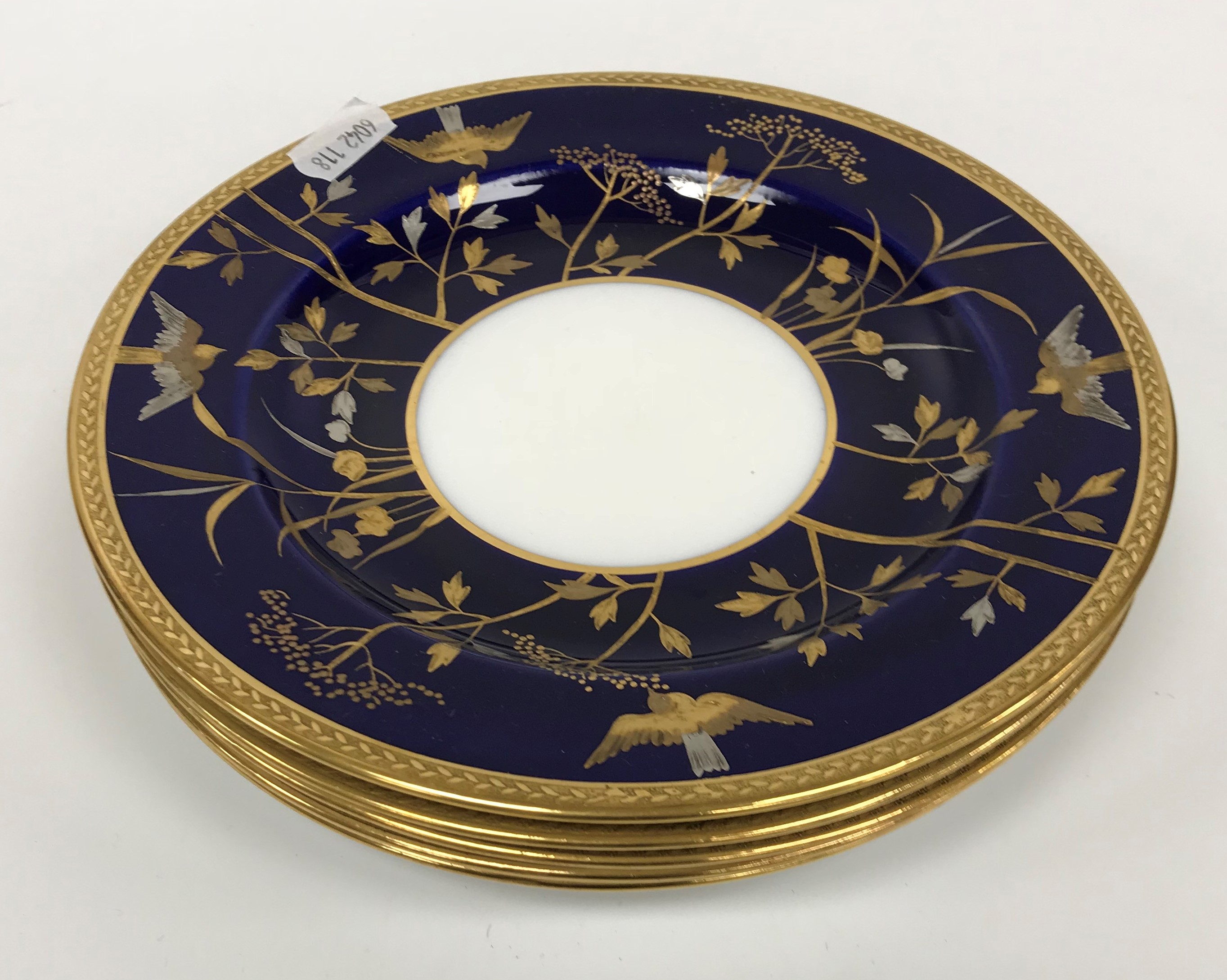 A Mintons floral spray blue and gilt decorated part tea service comprising six cups and saucers, - Image 8 of 25