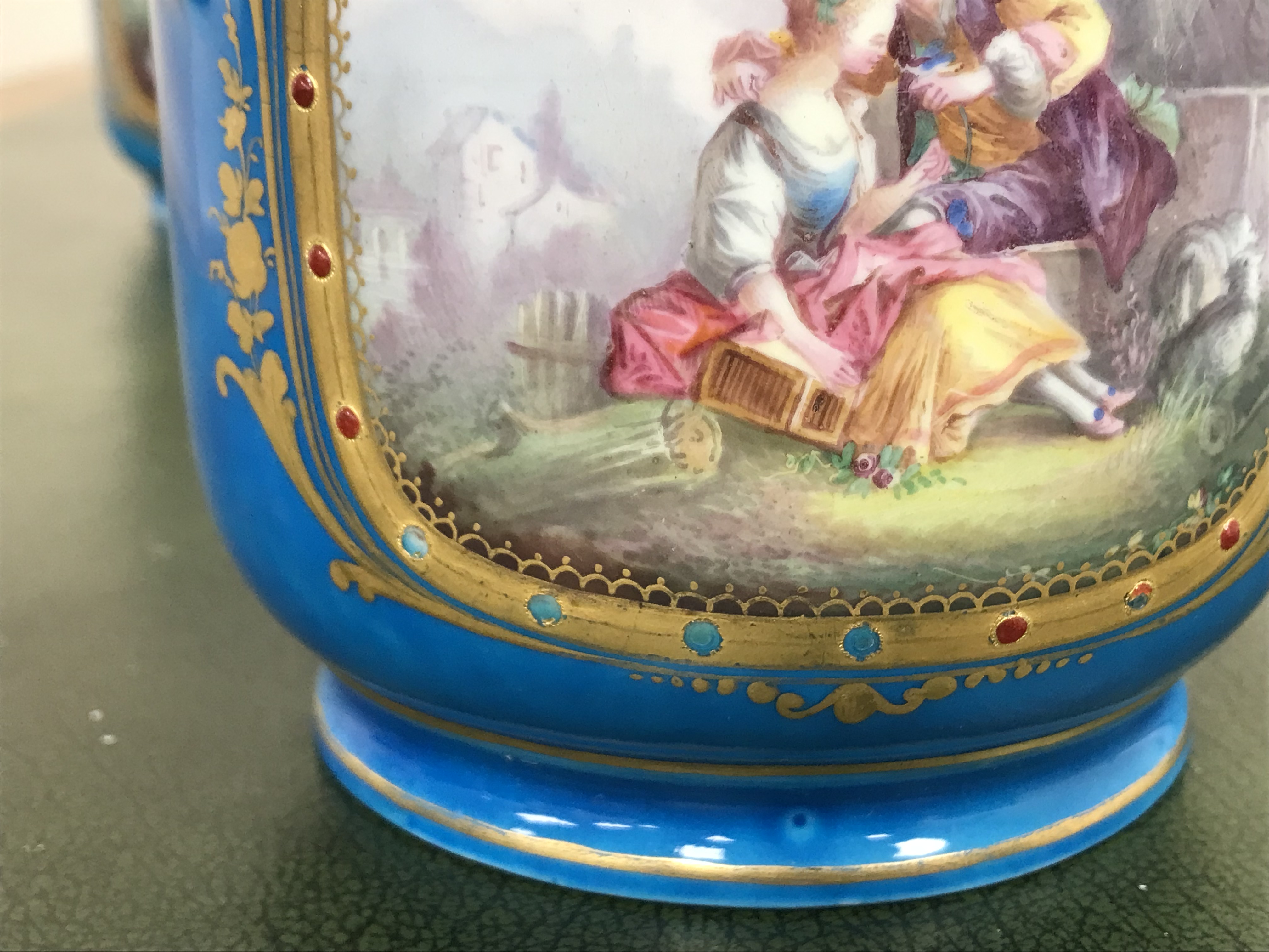 A pair of Sèvres bleu celeste and hand painted cachepots with figural and jewelled decoration the - Image 26 of 55