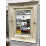 A modern floral painted swept framed rectangular wall mirror with bevel edged plate 74.