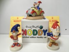 A collection of various collectible china figures including L Gate Products Ltd "Noddy" car limited