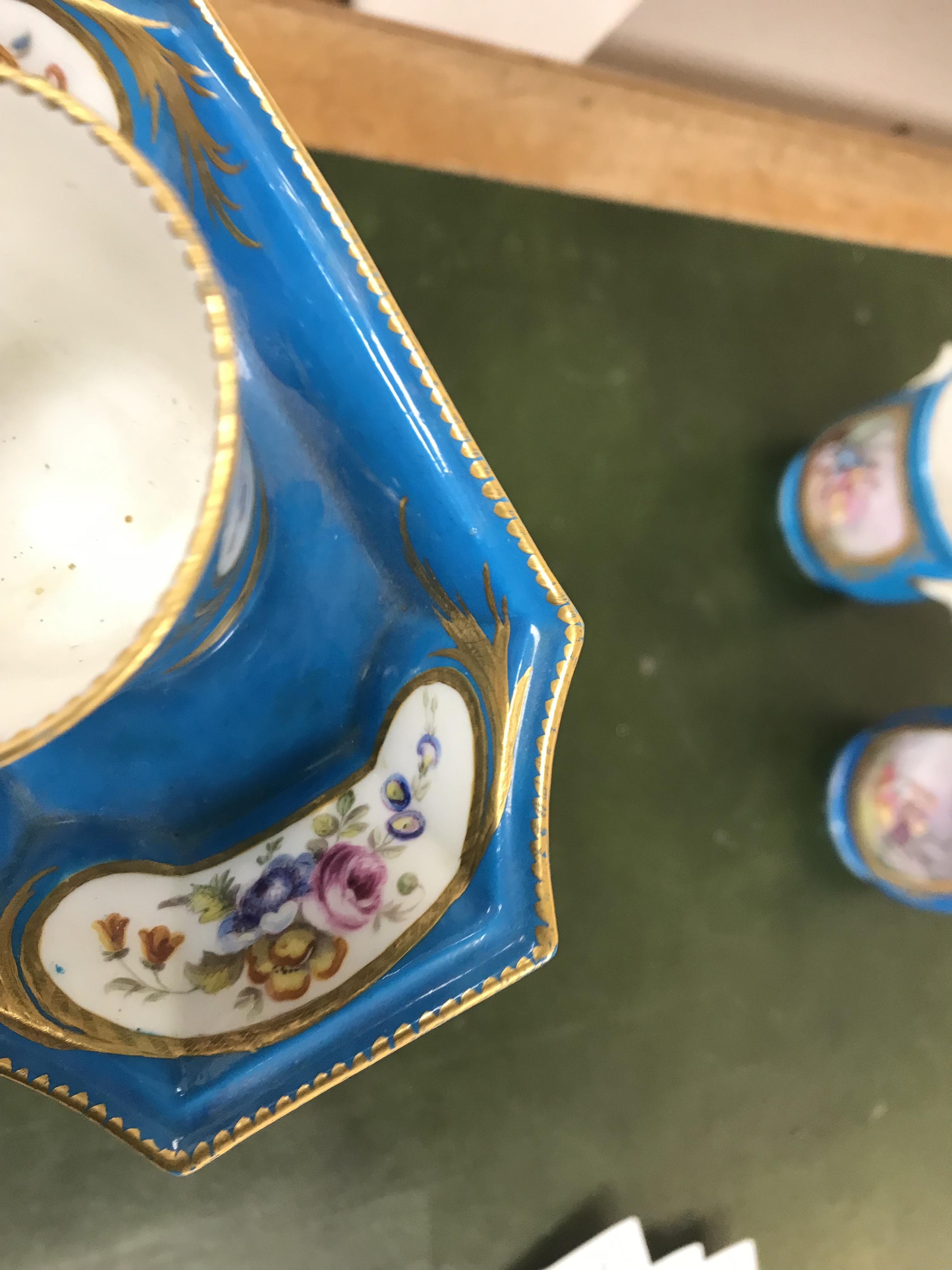 A pair of Sèvres bleu celeste and hand painted cachepots with figural and jewelled decoration the - Image 46 of 55