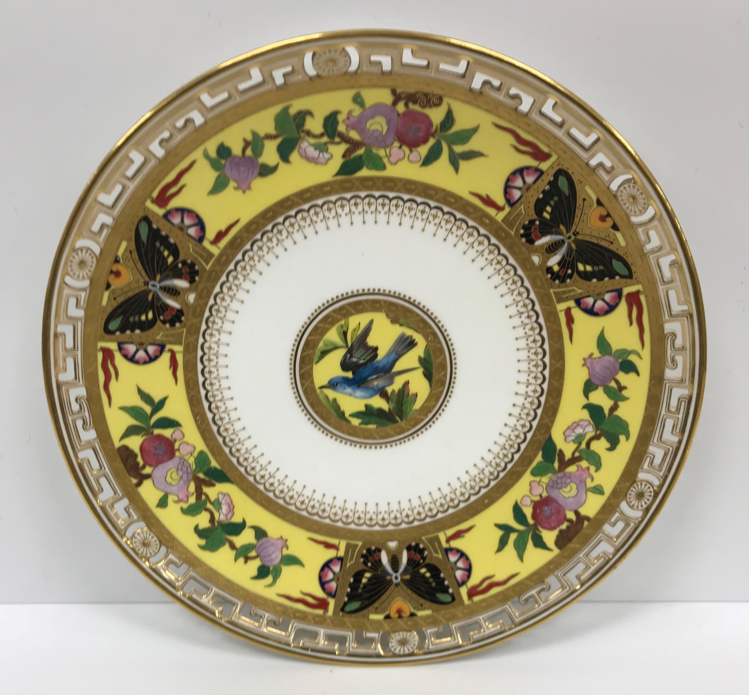 A Mintons part dessert service decorated in enamels on a yellow ground with flowers and butterflies - Image 5 of 29