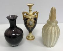 A collection of various glass and china wares to include a pair of Murano gilt and milk glass