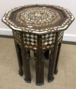 A Syrian mother of pearl and bone inlaid decagonal occasional table, 44.