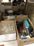 Two boxes of sundry decorative china and glassware etc to include various fruit bowls and a