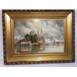 LOUIS VAN STAATEN (Dutch 1836-1909) "On the Scheldt" harbour scene with boats, watercolour,