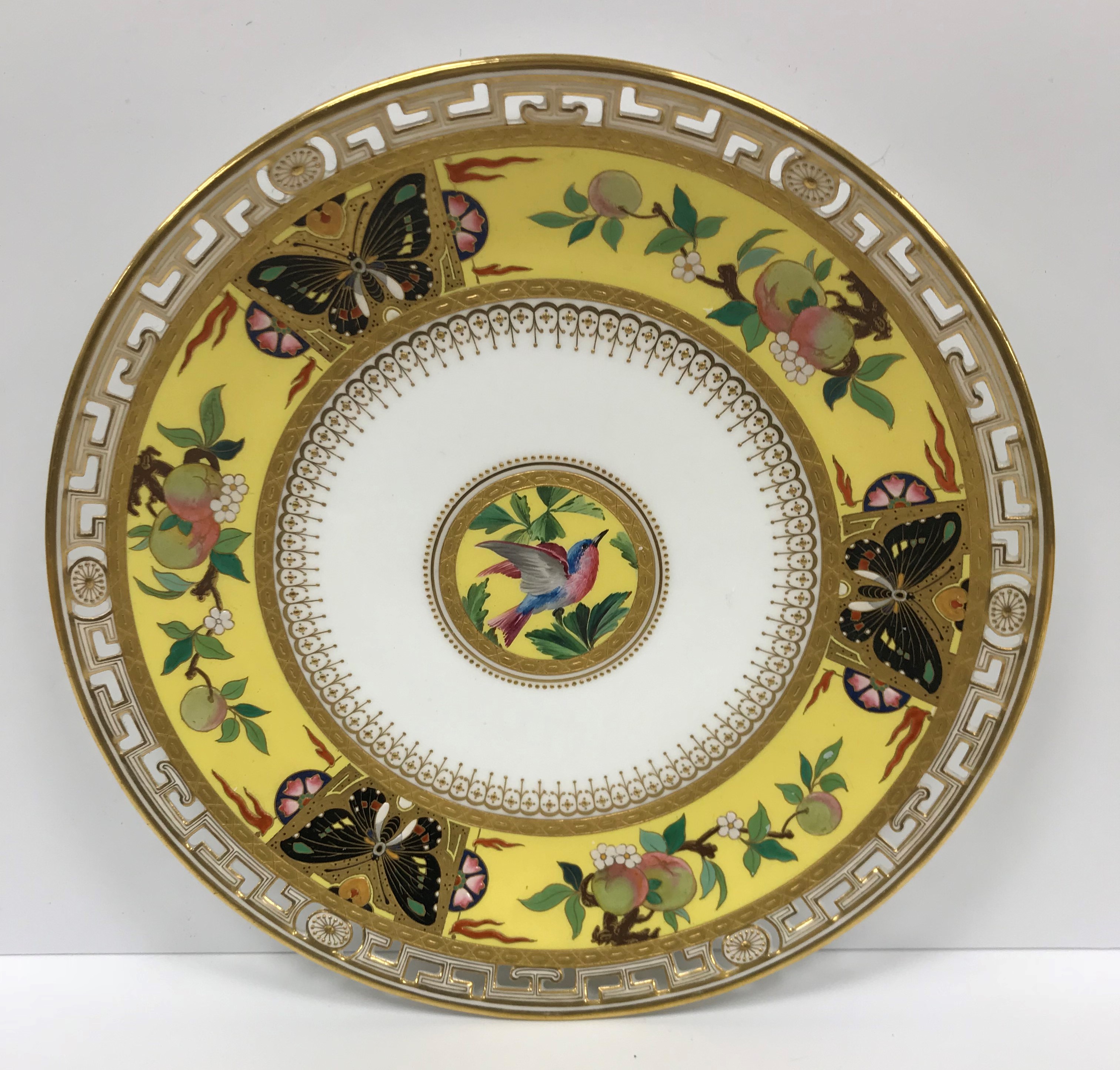 A Mintons part dessert service decorated in enamels on a yellow ground with flowers and butterflies - Image 6 of 29