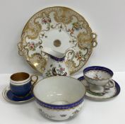 Two boxes of various china wares to include Continental polychrome transfer decorated tea wares,