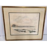 ROLAND VAN LERBERGHE (1909-1997) "Waterside scene", pen and ink and watercolour,