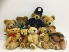 A collection of nine various Merrythought teddy bears to include example as a policeman etc