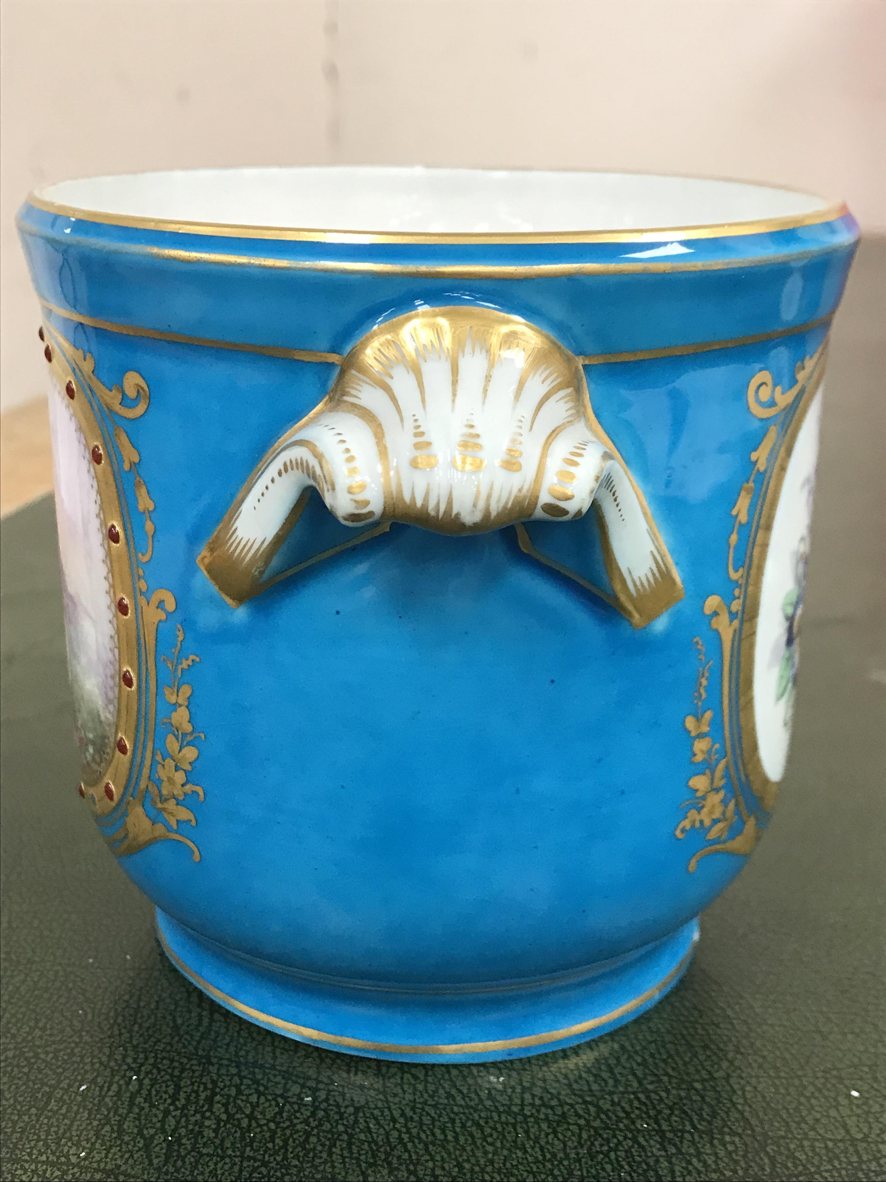 A pair of Sèvres bleu celeste and hand painted cachepots with figural and jewelled decoration the - Image 12 of 55