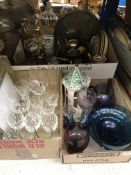 Four boxes of sundry decorative china and glassware to include various Wedgwood Hathaway Rose