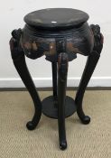 A 20th Century black lacquered and chinoiserie decorated urn stand on cabriole legs united by an