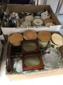 Six boxes of assorted household china wares etc to include a Midwinter Stylecraft floral decorated