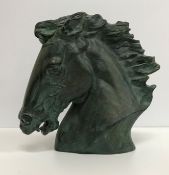 AFTER JAMES KILLIAN SPRATT (b. 1950) a verdigris patinated plaster model of a horse head stamped "J.