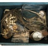 A jewellery box containing various filigree and marcasite set brooches and bracelets,