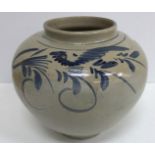 A 19th Century Korean glazed pottery jar (Hwang-Hae-Do) of globular form,