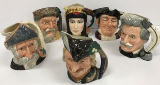 A collection of large Royal Doulton character jugs comprising Robin Hood (D6527),