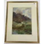 R W FIELDER "Woody landscape with stream in foreground", watercolour,