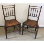 A pair of 19th Century ash and elm Provincial panel seated stick back kitchen chairs 46 cm wide x