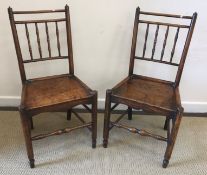A pair of 19th Century ash and elm Provincial panel seated stick back kitchen chairs 46 cm wide x