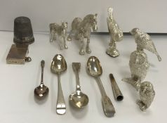 A collection of silver and plated wares comprising a pair of "Fiddle" pattern tea spoons,