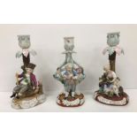 Three Dresden candlesticks,