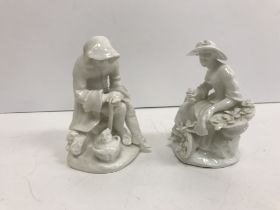 Two 18th Century Bow figures of "Spring" and "Winter", blanc de chine glazed porcelain,