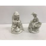 Two 18th Century Bow figures of "Spring" and "Winter", blanc de chine glazed porcelain,