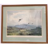 AFTER J C HARRISON "Grouse in flight", limited edition colour print No'd.