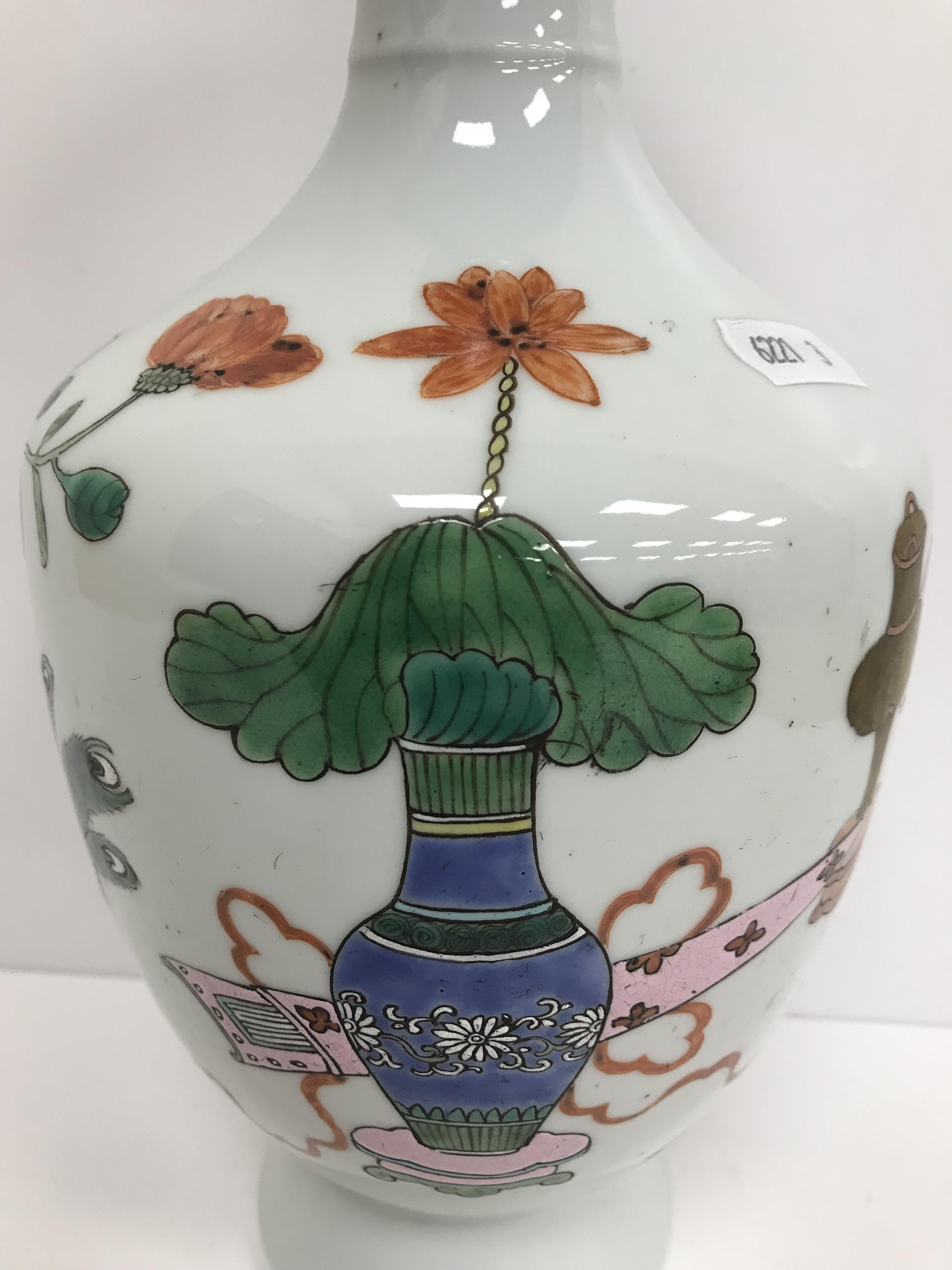 A Chinese baluster shaped vase, the decoration depicting various vases, screens etc, - Image 12 of 31