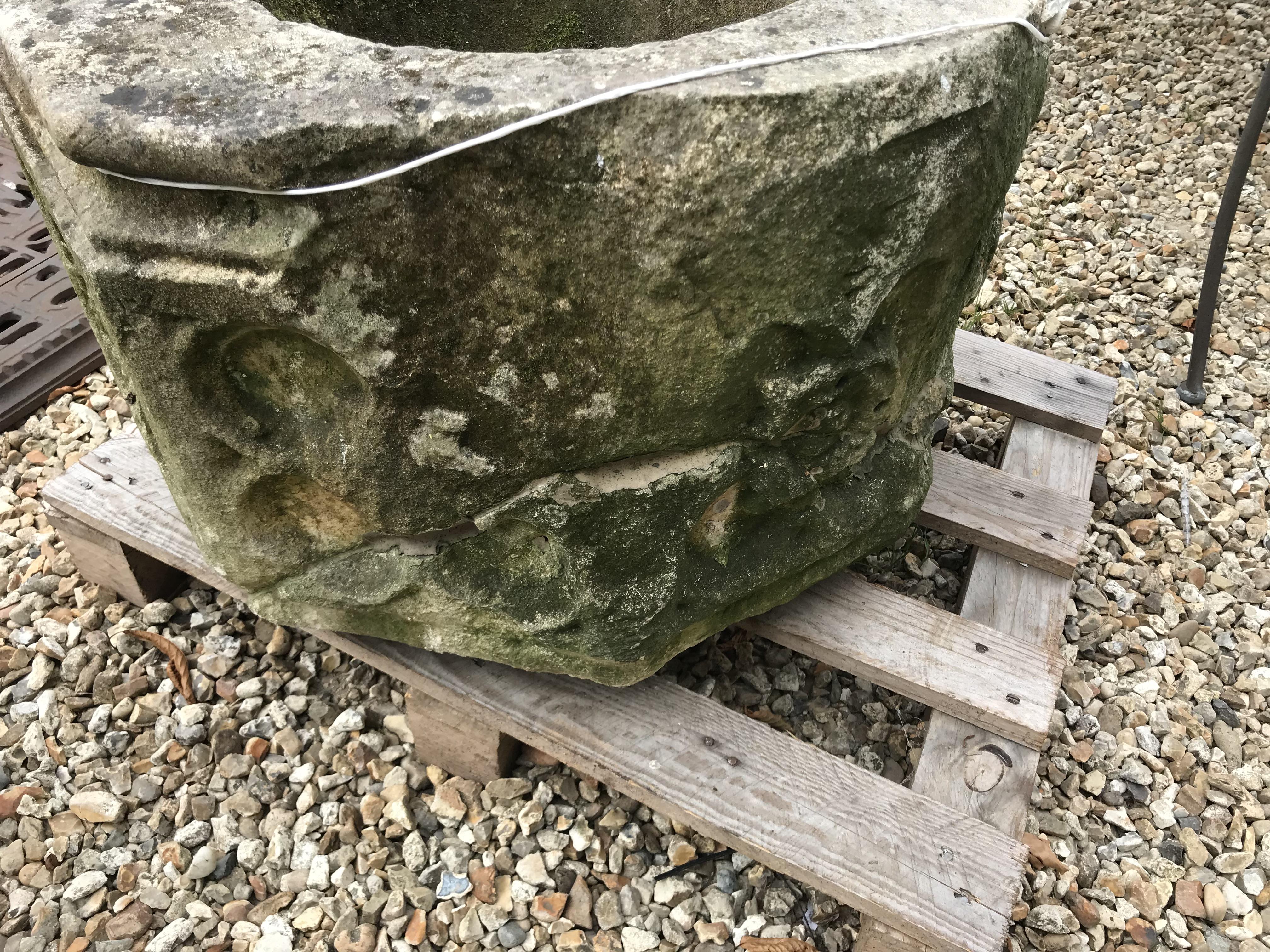 A natural stone font of octagonal form with rose decoration to each side height 45cm width 63cm - Image 8 of 10