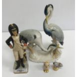 A Karl Enz figure group of a pair of herons 24 cm high together with a Herend figure of an owl 4.