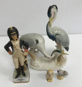 A Karl Enz figure group of a pair of herons 24 cm high together with a Herend figure of an owl 4.