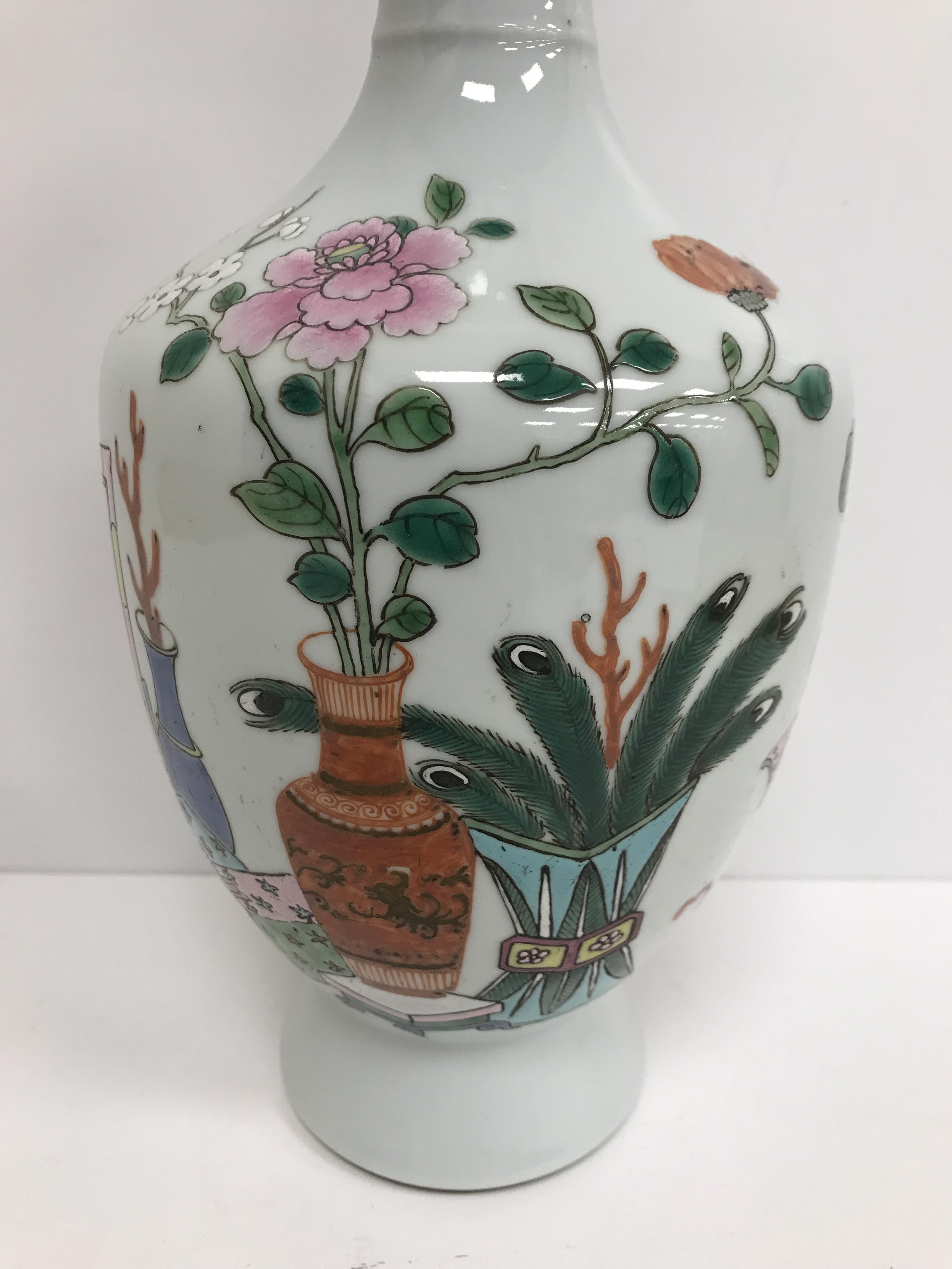 A Chinese baluster shaped vase, the decoration depicting various vases, screens etc, - Image 6 of 31