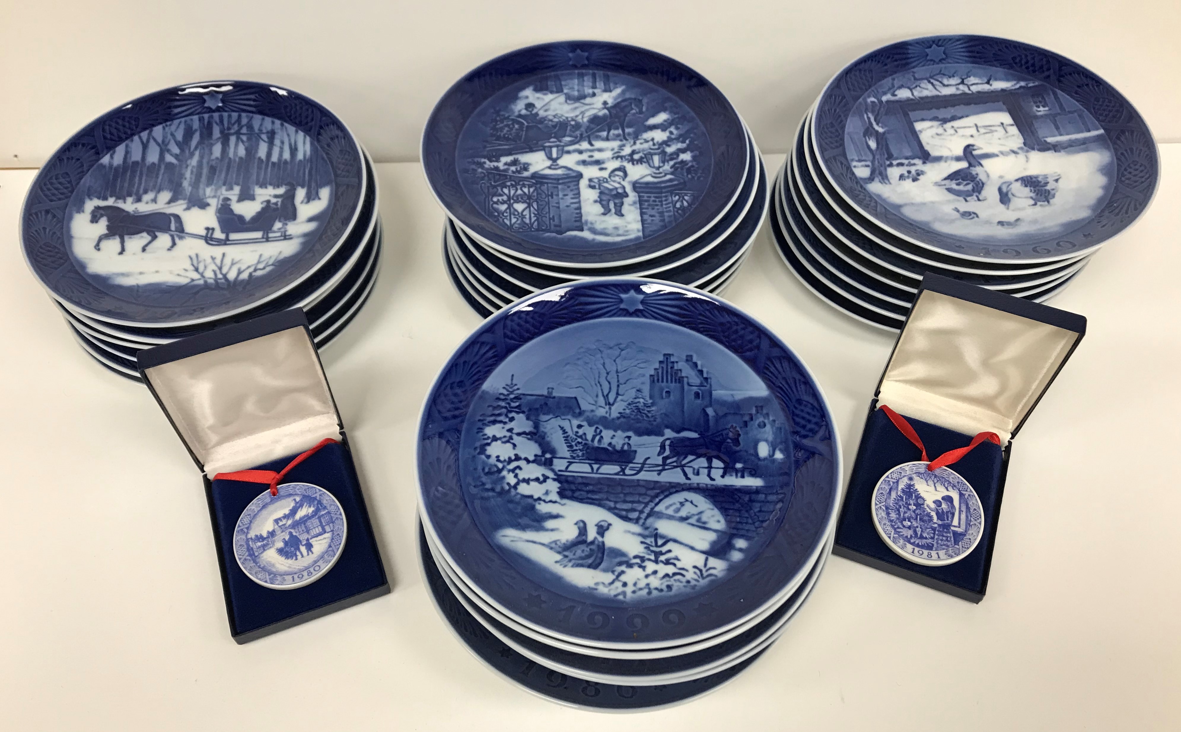 A collection of approximately 29 Royal Copenhagen Christmas plates mainly '70s and '80s together