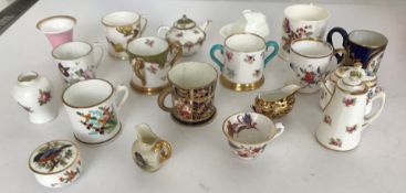 A collection of minutre cups, vases etc to include Minton, Royal Worcester,
