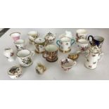 A collection of minutre cups, vases etc to include Minton, Royal Worcester,