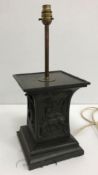A modern bronzed table lamp of square waisted form in the Oriental style 46 cm including bulb