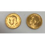 A 1913 and 1914 George V half gold sovereigns (2)