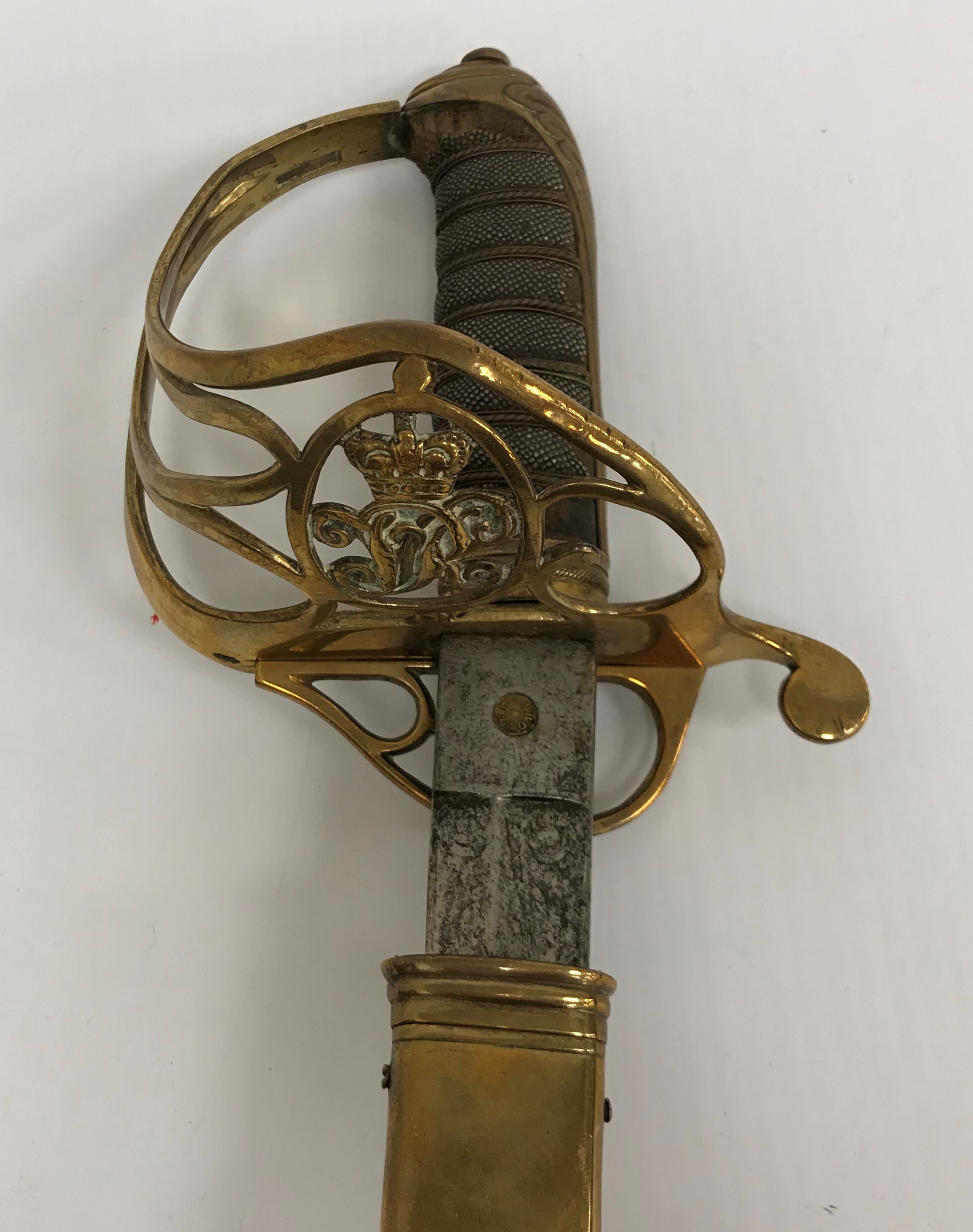 A British 1845 pattern Infantry Officer's dress sword, the engraved blade with Royal insignia, - Image 5 of 6