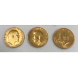 A 1906 Edward VII half gold sovereign together with 1911 and 1912 George V gold half sovereign (3)