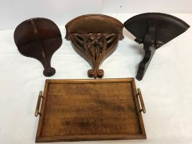 A 20th Century oak two handled wooden tray 36 cm x 22.