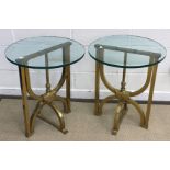 A pair of early to mid 20th Century lacquered brass occasional tables,